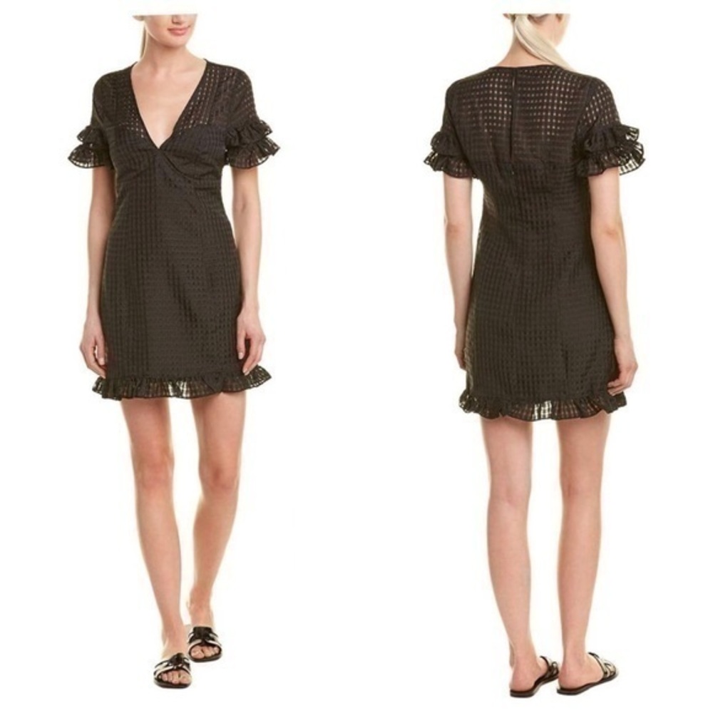 NWT BCBGeneration Black Checkered Short Ruffle Sleeve dress 8 FF25